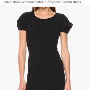 Calvin Klein Womens Solid Puff-Sleeve Sheath Dress